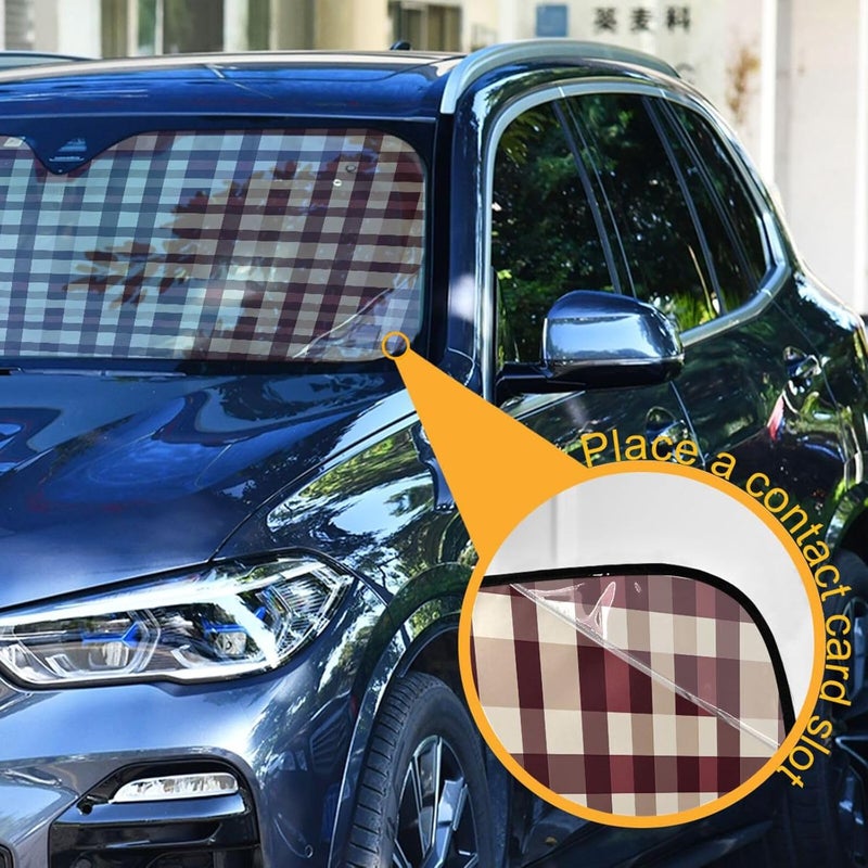 KLL Sun Shield for car, Foldable uv Protection accesorio para Autos Interior 55x27.6 Inch, Beauty Squares Burgundy Neutral - Image 3
