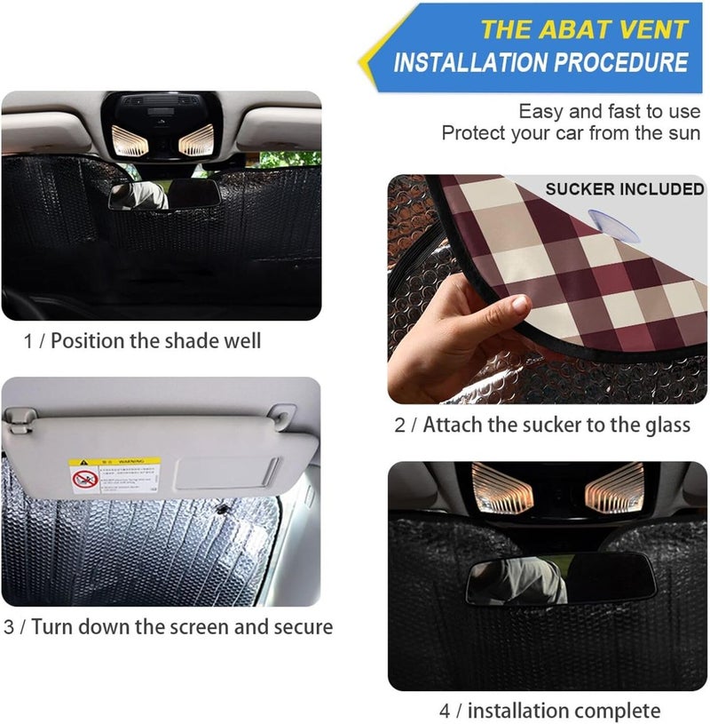 KLL Sun Shield for car, Foldable uv Protection accesorio para Autos Interior 55x27.6 Inch, Beauty Squares Burgundy Neutral - Image 2