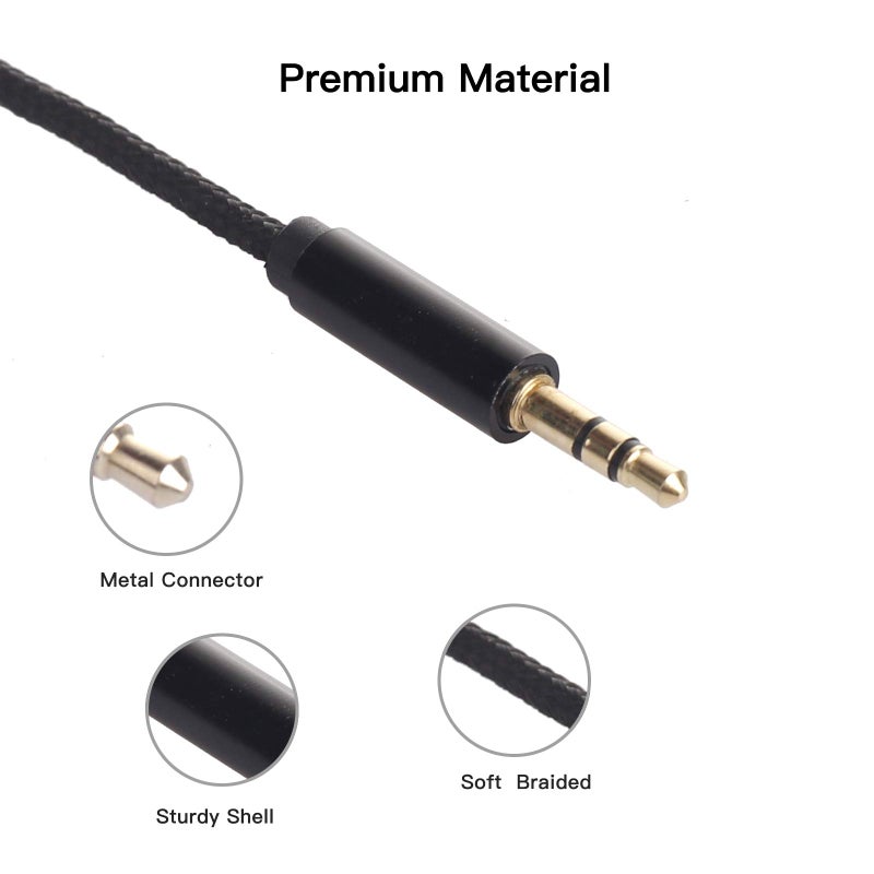 ENUODA Aux Cord 3.5mm Nylon Braided Aux Cable for Headphones Male to Male Stereo Audio Cable, 3.3FT, Black - Image 3