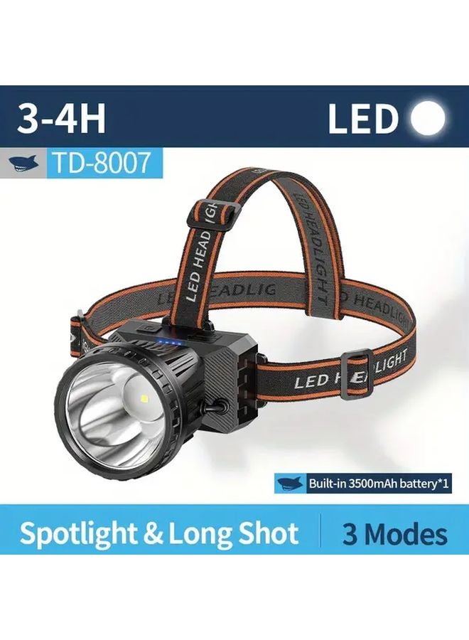 Smiling Shark TD 8007 Black Rechargeable LED Headlamp Adjustable Emergency Power Bank - Image 1