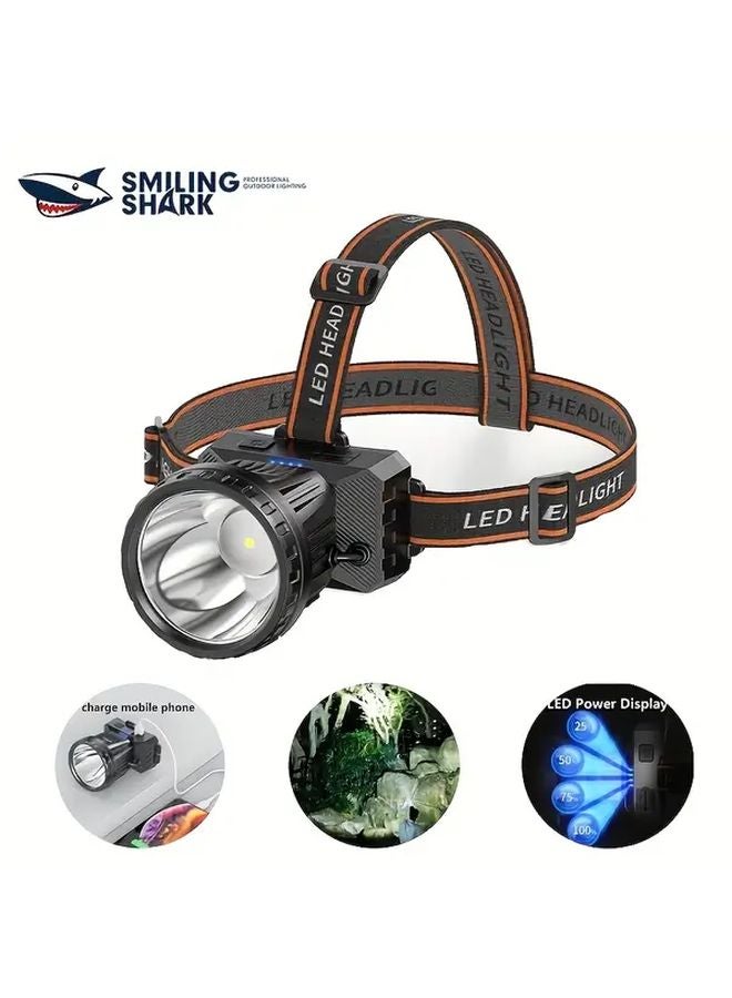 Smiling Shark TD 8007 Black Rechargeable LED Headlamp Adjustable Emergency Power Bank - Image 2