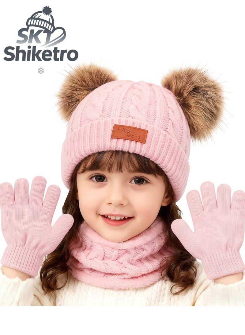 SKT Shiketro Kids Beanie Hat Scarf Gloves Set Knit Winter Warm Set for Toddler Boys Girls for 1-6 Years Old Kids Winter Beanie Hat Scarf Gloves Set with Knit Thick Warm Fleece Lined - Image 1