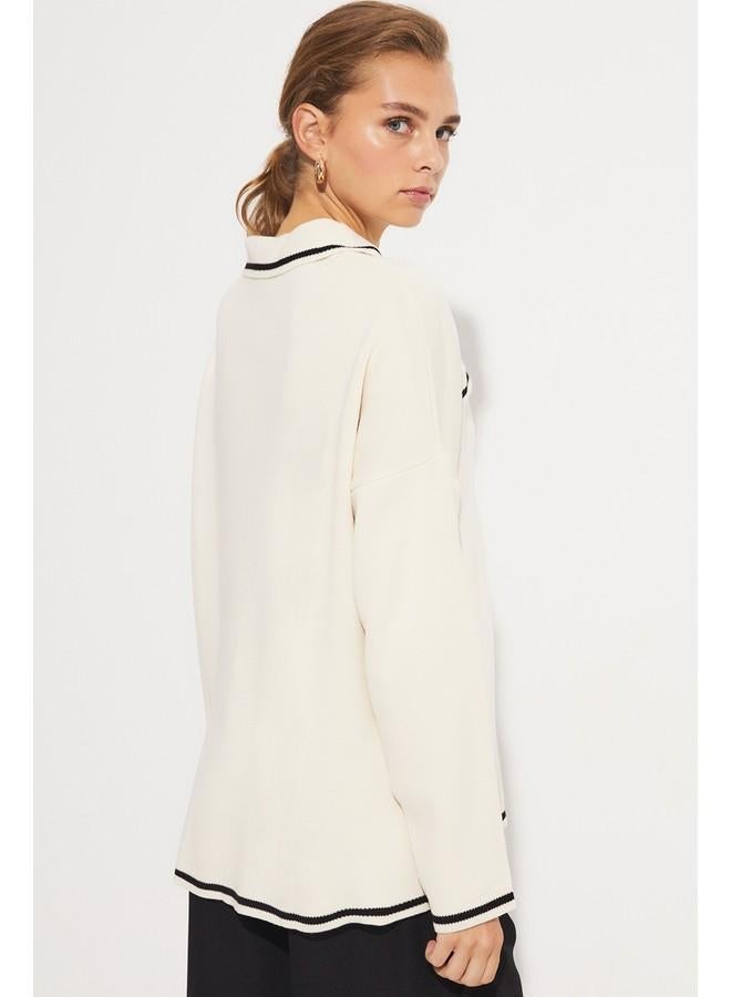 June Exclusive Button Detailed Knitted Cardigan Ecru - Image 4