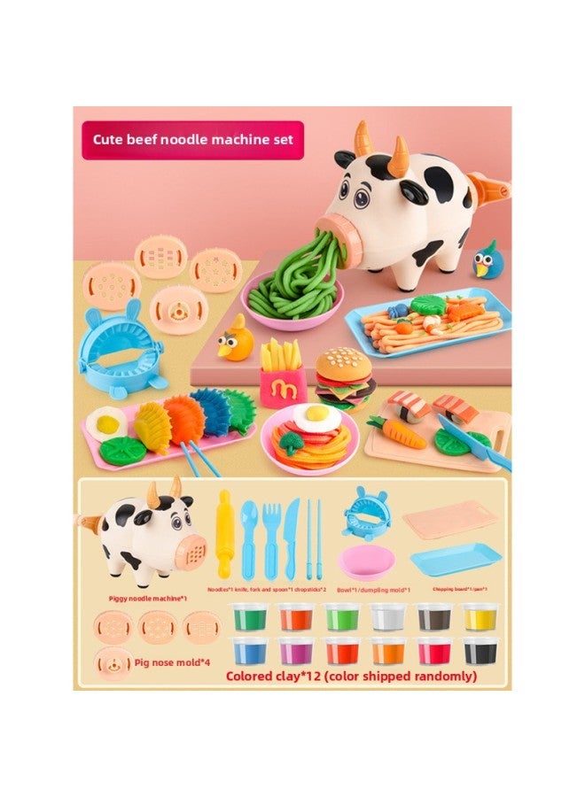 Children's Color Clay Plasticine Non-toxic Mold Set Diy Ice Cream Noodle Machine Girls Play House Toys-Specifications:【Express Box】 Cow Noodles Color Mud 705G - Image 1