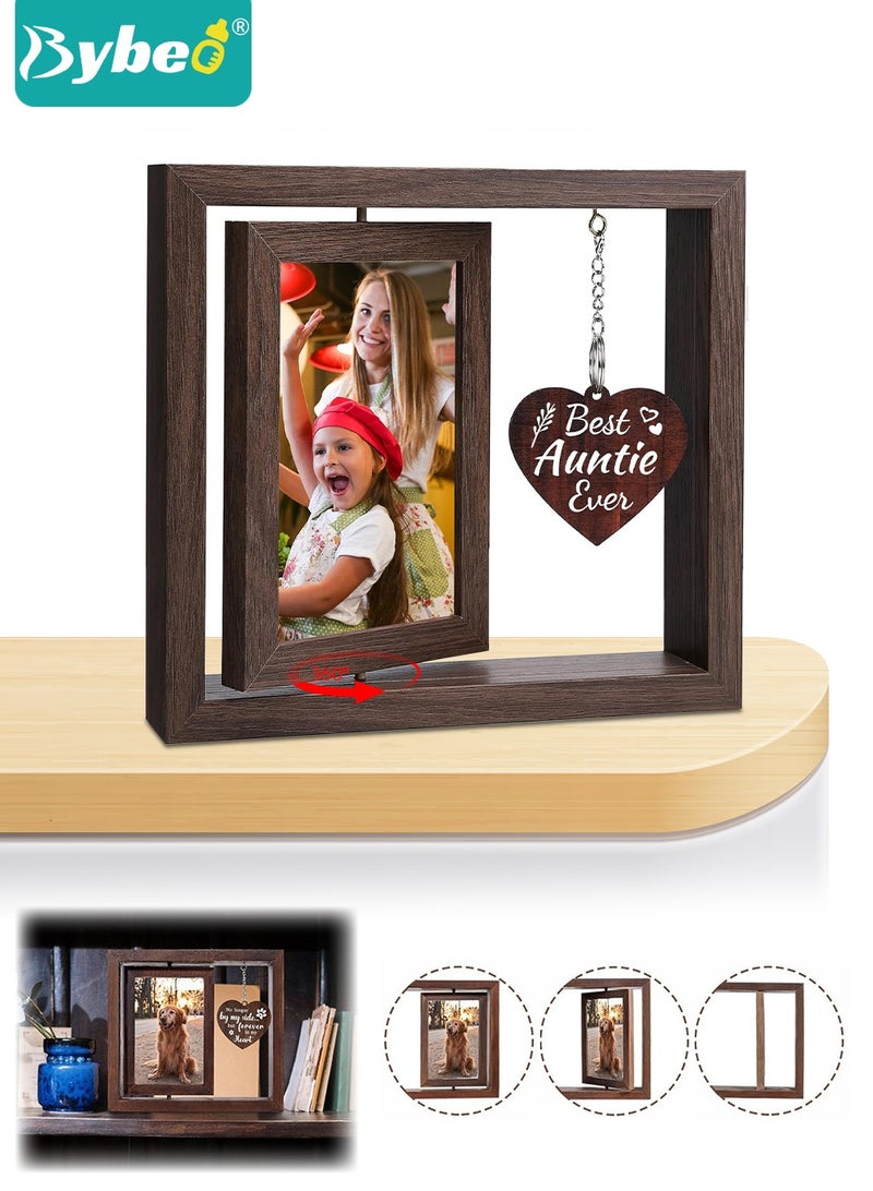 Bybeo Rotating Picture Frame, Memorial Photo Frame with Heart Shaped Pendant, Wooden Keepsake Frame for Baby, Kids, Couple and Pet, Double Sided Display Pictures - Image 1