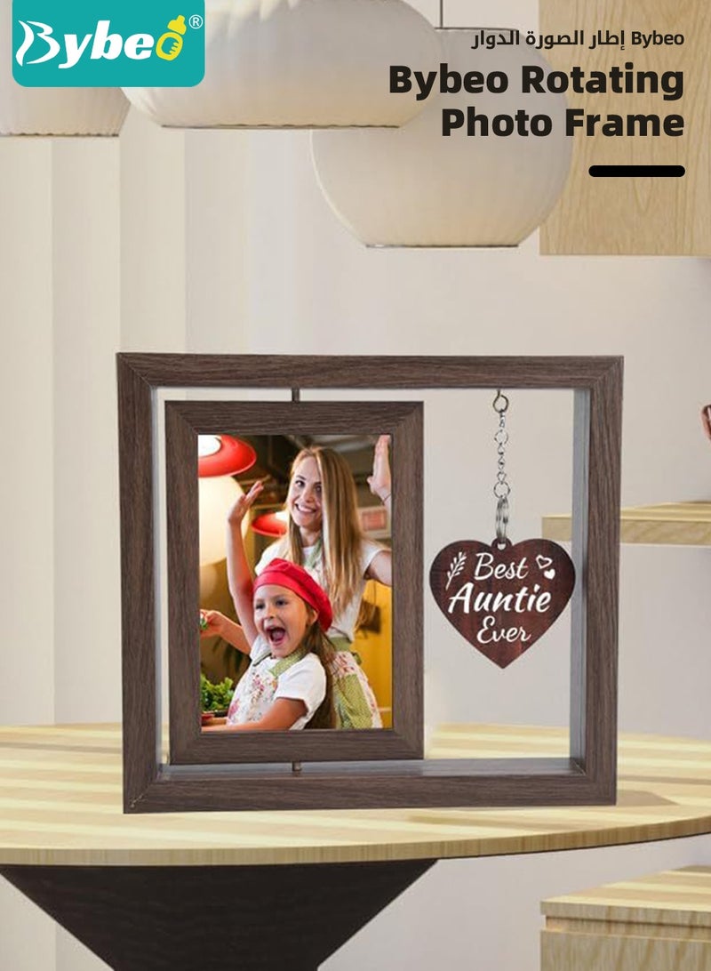 Bybeo Rotating Picture Frame, Memorial Photo Frame with Heart Shaped Pendant, Wooden Keepsake Frame for Baby, Kids, Couple and Pet, Double Sided Display Pictures - Image 2