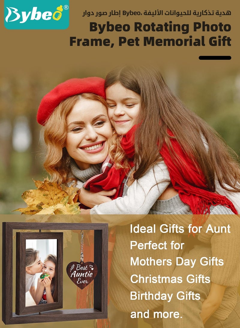 Bybeo Rotating Picture Frame, Memorial Photo Frame with Heart Shaped Pendant, Wooden Keepsake Frame for Baby, Kids, Couple and Pet, Double Sided Display Pictures - Image 3