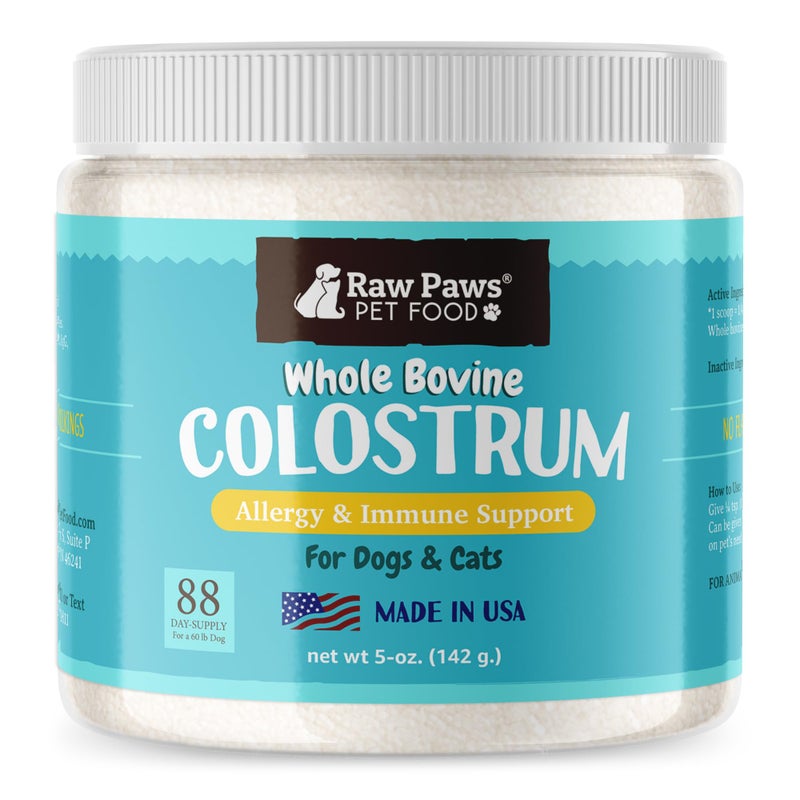 Raw Paws Pet Bovine Colostrum for Dogs Allergies & Immune Support (5-Ounce) - Made in USA - Colostrum for Cats - Senior Dog Supplements - Itchy Skin Treatment - All Ages, Sizes & Breeds - Image 1