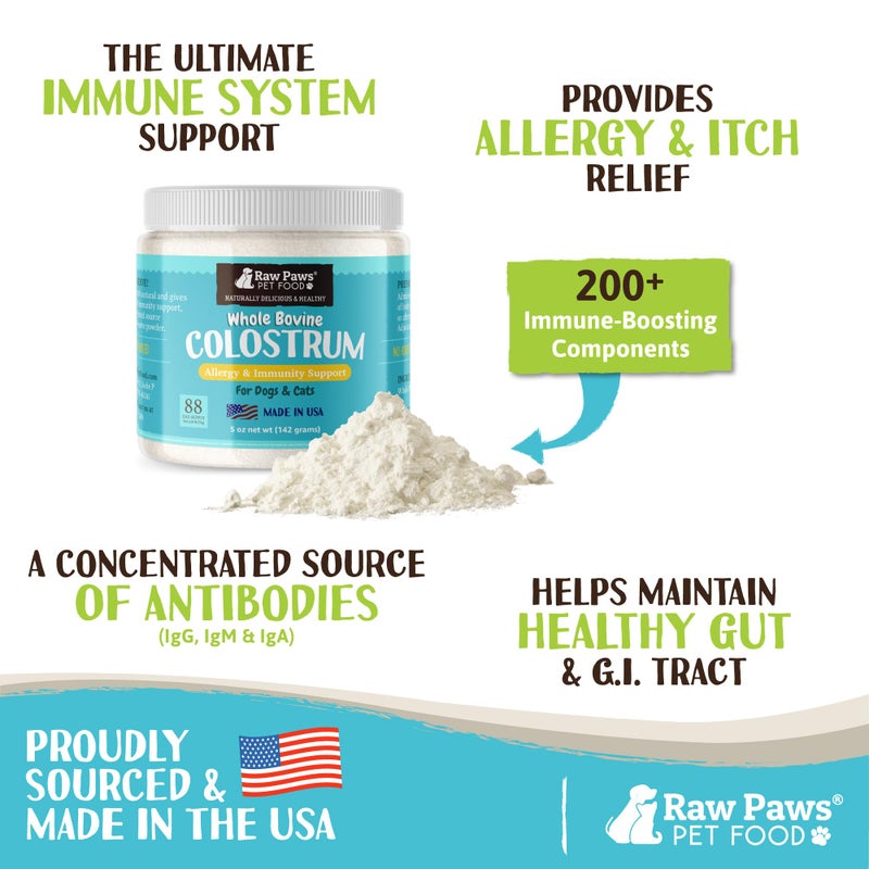 Raw Paws Pet Bovine Colostrum for Dogs Allergies & Immune Support (5-Ounce) - Made in USA - Colostrum for Cats - Senior Dog Supplements - Itchy Skin Treatment - All Ages, Sizes & Breeds - Image 3