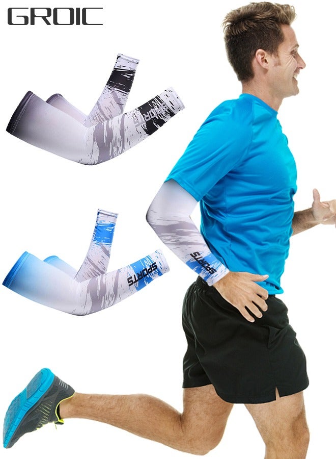 GROIC 2 Pairs UV Sun Protection Arm Sleeves Compression Cooling Sports Sleeve Anti Slip Ice Silk Arm Cover for Men Women Outdoor Sport Activities Supplies Cycling, Running Football 2 Color,L - Image 1
