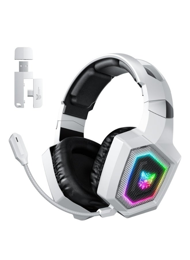 2.4GHz Wireless Gaming Headset for PC, Ps4, Ps5, USB & Type-C Gaming Headphones with Detachable Microphone, Bluetooth 5.4 Over Ear Gamer Headset Compatible for Switch, Laptop, Mobile, Mac, RGB Light