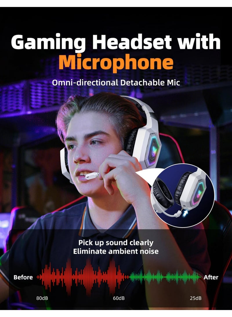 onikuma 2.4GHz Wireless Gaming Headset for PC, Ps4, Ps5, USB & Type-C Gaming Headphones with Detachable Microphone, Bluetooth 5.4 Over Ear Gamer Headset Compatible for Switch, Laptop, Mobile, Mac, RGB Light - Image 4