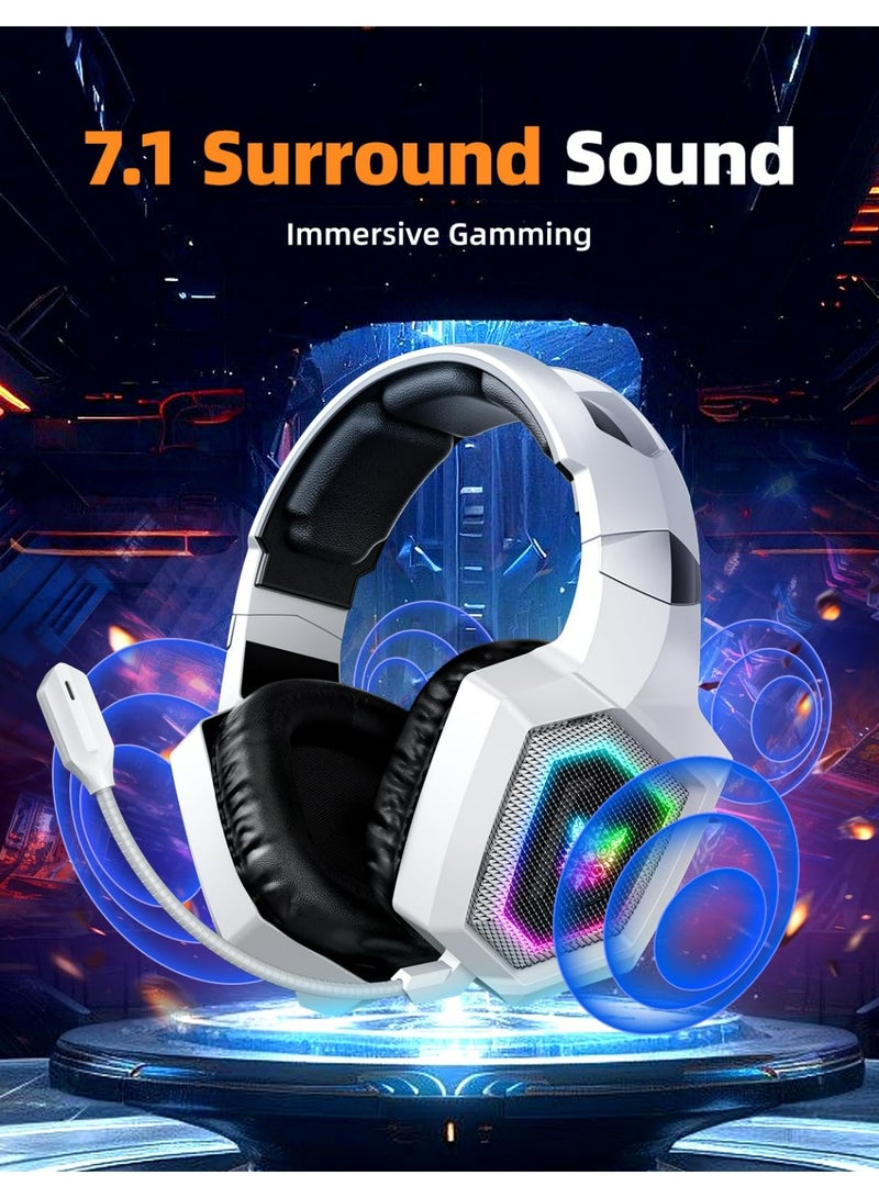 onikuma 2.4GHz Wireless Gaming Headset for PC, Ps4, Ps5, USB & Type-C Gaming Headphones with Detachable Microphone, Bluetooth 5.4 Over Ear Gamer Headset Compatible for Switch, Laptop, Mobile, Mac, RGB Light - Image 2