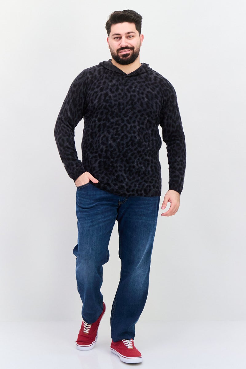 INC Men Cheetah Print, Long Sleeves Hooded Sweater, Deep Black - Image 4