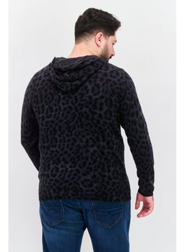 INC Men Cheetah Print, Long Sleeves Hooded Sweater, Deep Black  - Image 3