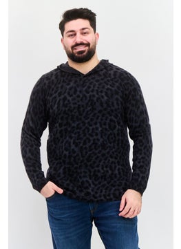 INC Men Cheetah Print, Long Sleeves Hooded Sweater, Deep Black  - Image 1