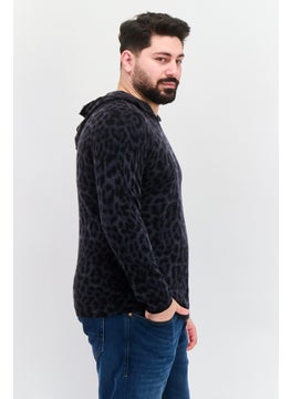 INC Men Cheetah Print, Long Sleeves Hooded Sweater, Deep Black  - Image 2
