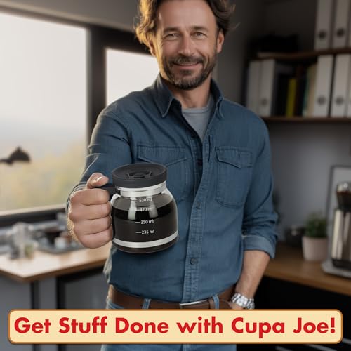 Funwares Cupa Joe Coffee Mug – 20oz Borosilicate Glass Diner Pot Mug with Spill-Proof Lid – Funny Novelty Gift for Coffee Lovers, Dads, Office, Travel & More - Image 4