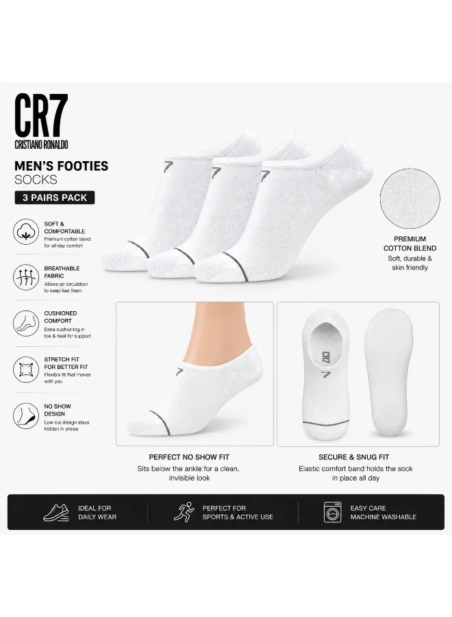 Cr7 CR7 Men’s Footies Socks 3 Pairs, White Low Cut Ankle Socks, Size 40–46, 80% Cotton