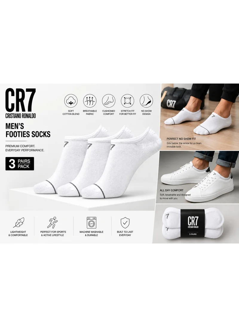 Cr7 white CR7 Men’s Footies Socks 3 Pairs, White Low Cut Ankle Socks, Size 40–46, 80% Cotton  | Best Price UAE