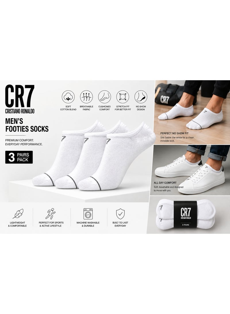 CR7 Men’s Footies Socks 3 Pairs, White Low Cut Ankle Socks, Size 40–46, 80% Cotton - Image 4