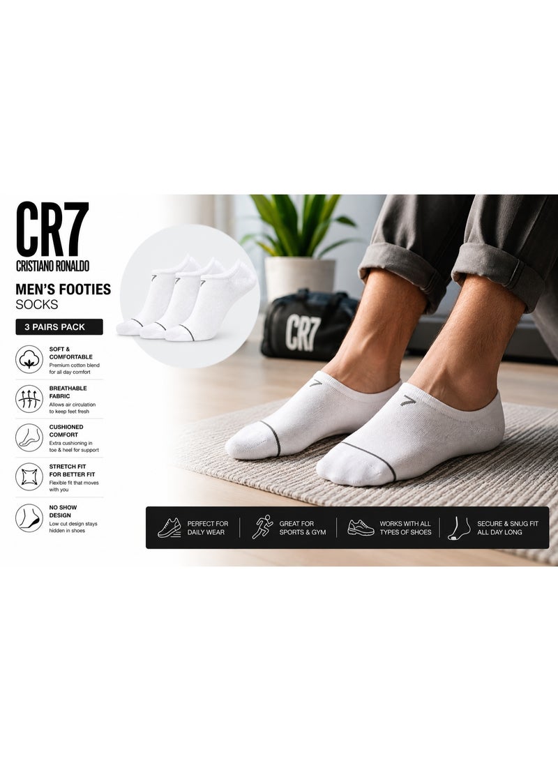 CR7 Men’s Footies Socks 3 Pairs, White Low Cut Ankle Socks, Size 40–46, 80% Cotton - Image 3