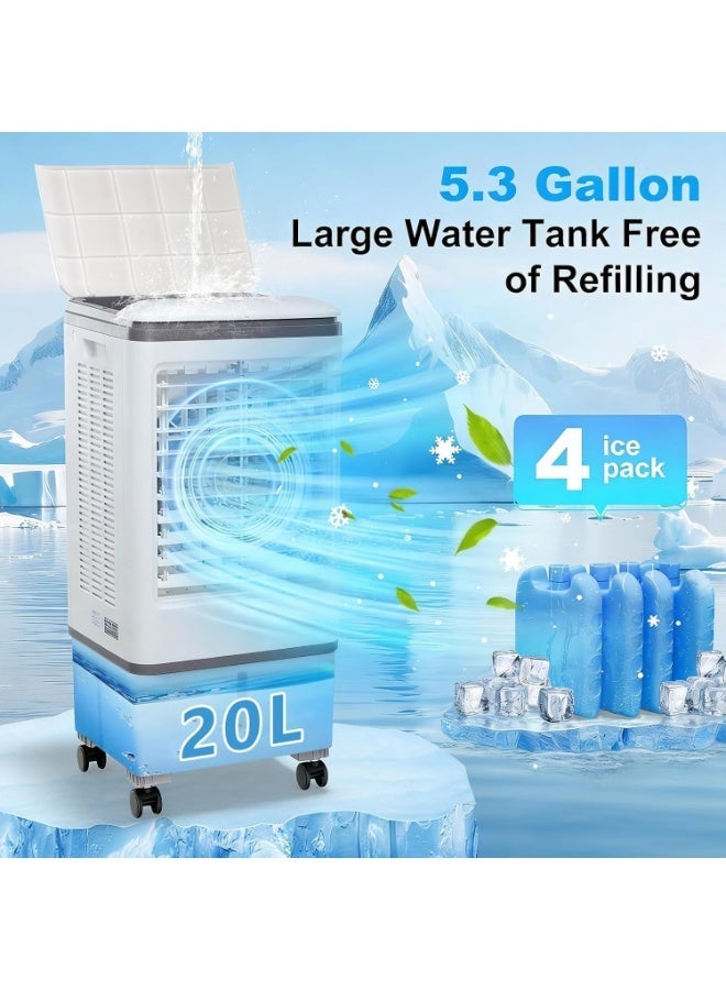 تدوو Evaporative Air Cooler, TDOO Cooling Fan with 3 Modes & 3 Speeds, Windowless Air Conditioner with 12-H Timer Remote Control，Portable Unit w/ 30L Water Tank, Fast Cooling for Room - Image 4