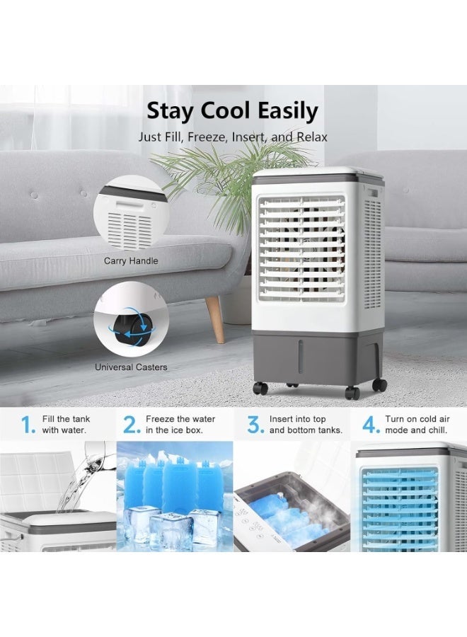 تدوو Evaporative Air Cooler, TDOO Cooling Fan with 3 Modes & 3 Speeds, Windowless Air Conditioner with 12-H Timer Remote Control，Portable Unit w/ 30L Water Tank, Fast Cooling for Room - Image 3