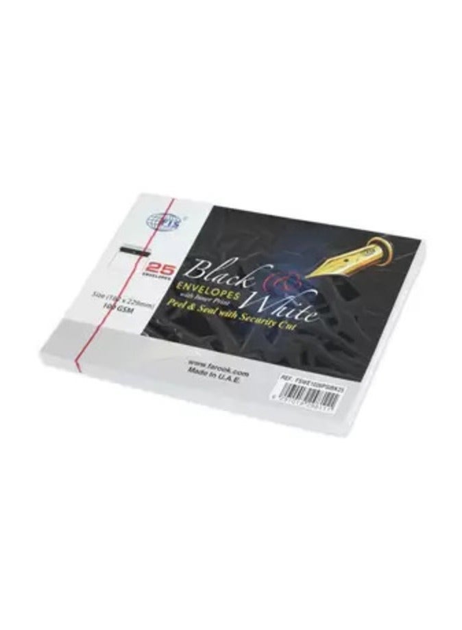 FIS Black & White Envelope Peel & Seal with Inprint Security Cut, Pack of 25 Pcs. C5 (162 x 229 mm), 100 GSM