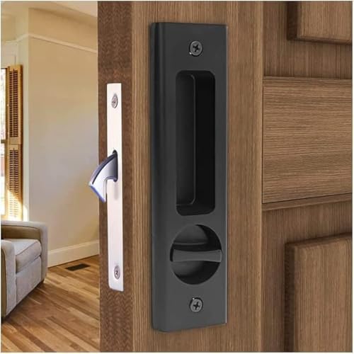 CCJH Sliding Barn Door Locks Invisible Door Handle Locks with Keys for Wood Pocket Door Hardware(Black) - Image 1