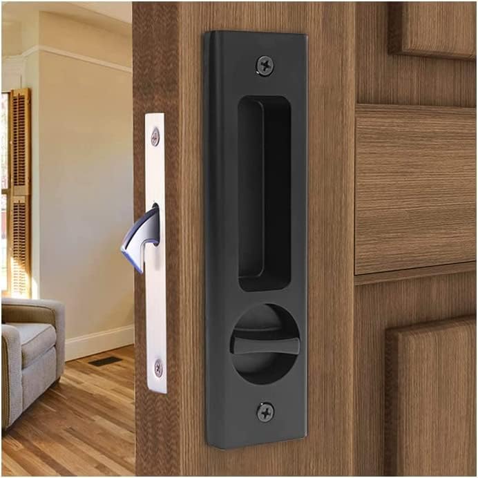 CCJH Sliding Barn Door Locks Invisible Door Handle Locks with Keys for Wood Pocket Door Hardware(Black) - Image 2