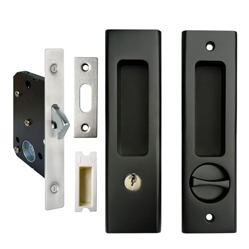 CCJH Sliding Barn Door Locks Invisible Door Handle Locks with Keys for Wood Pocket Door Hardware(Black) - Image 4