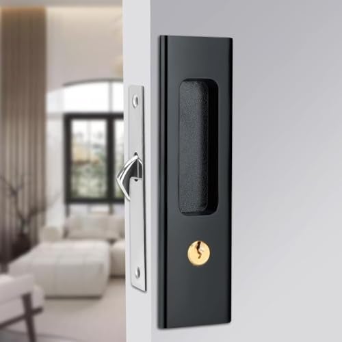 CCJH Sliding Barn Door Locks Invisible Door Handle Locks with Keys for Wood Pocket Door Hardware(Black) - Image 3