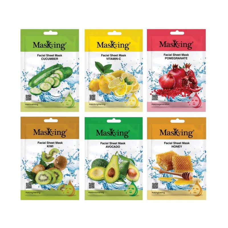 MasKing Beauty Cucumber VitaminC Pomegranate Kiwi Avocado Honey extract Facial sheet mask for glowing and hydrating daily Skin care combo pack of 6 - Image 1