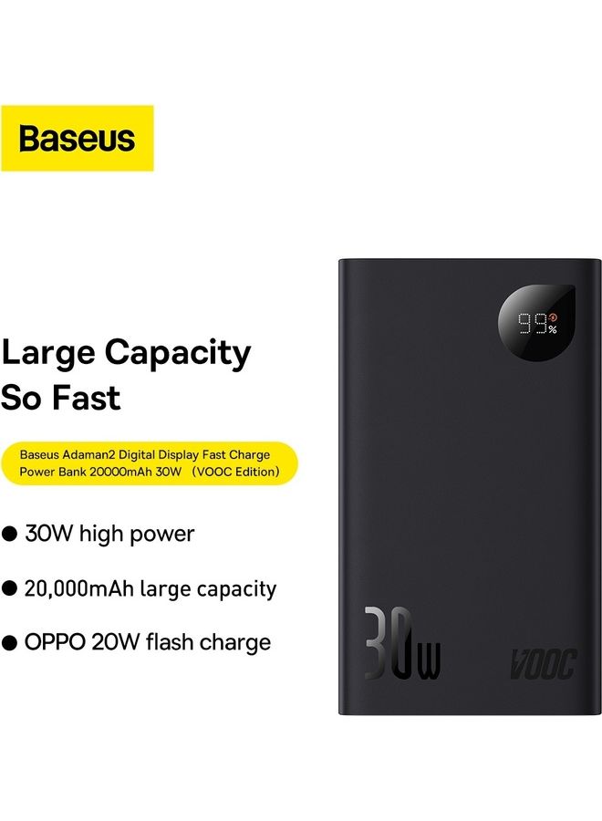 بيسوس باور بنك بتقنية PD سعة 20000 مللي أمبير في الساعة بمنفذ USB C وقدرة 30 وات مع شاشة رقمية ومدخل واحد و3 مخارج ومتوافق مع أجهزة أبل وهواوي وأوبو وشاومي وغير ذلك المزيد (إصدار VOOC) 20000 mAh أسود - Image 2