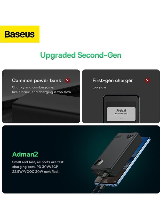 بيسوس باور بنك بتقنية PD سعة 20000 مللي أمبير في الساعة بمنفذ USB C وقدرة 30 وات مع شاشة رقمية ومدخل واحد و3 مخارج ومتوافق مع أجهزة أبل وهواوي وأوبو وشاومي وغير ذلك المزيد (إصدار VOOC) 20000 mAh أسود - Image 3