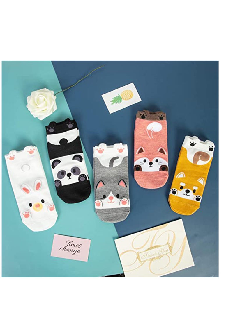 SYOSI 5 Pairs Cute Cotton Socks Short Funny Animal Design Low Socks for Girl Boy Women and Man - Image 3