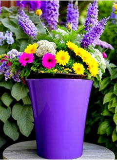 Vibrant Purple Plastic Flower Pot - Durable and Lightweight