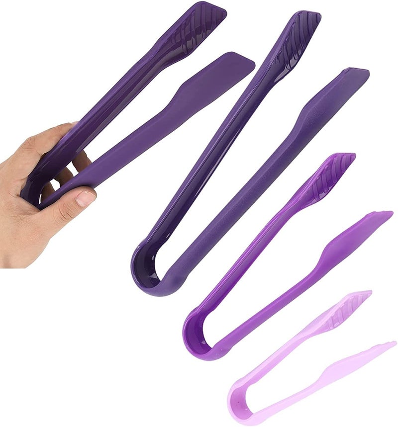 VELINEX® 3 Piece Kitchen Plastic Tongs, Multi-functional Mini Tongs, Multi Colored (PURPLE) - Image 1
