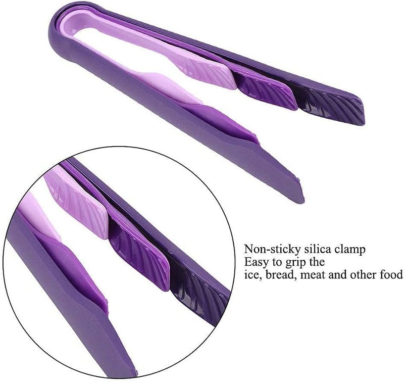 VELINEX® 3 Piece Kitchen Plastic Tongs, Multi-functional Mini Tongs, Multi Colored (PURPLE) - Image 3