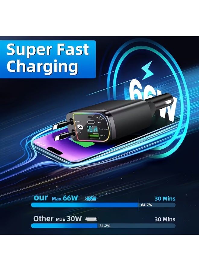 5 منفذ 30 واط PD شاحن سيارة سريع، شاحن سيارة USB-C مدمج صغير مع عرض رقمي للجهد، شاحن سيارة سريع متعدد المنافذ QC3.0 لشاحن سيجارة لجميع الهواتف مثل iPhone وSamsung وAndroid - Image 3