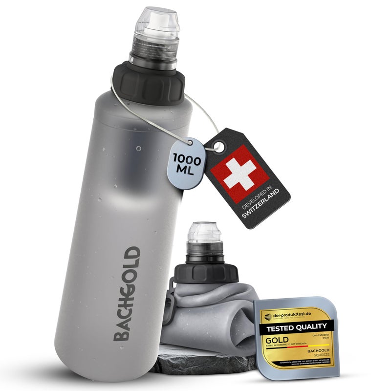 BACHGOLD Water Filter Camping â€“ Bachgold Foldable Squeeze Portable Water Filter for Hiking, Backpacking & Emergency Use | Ultralight Outdoor Filtration Bottle, Swiss Design (White, 33.8 Oz) - Image 1