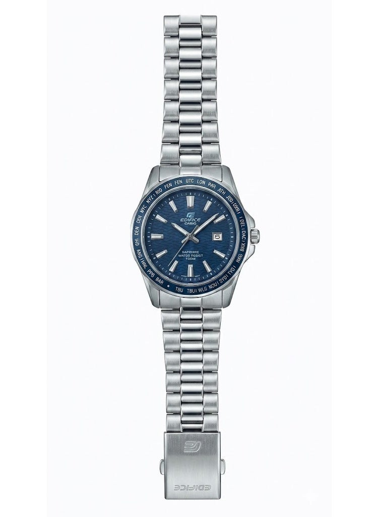 Casio Edifice Analog Watch with Stainless Steel Linked Bracelet and Blue Textured Dial - Image 1