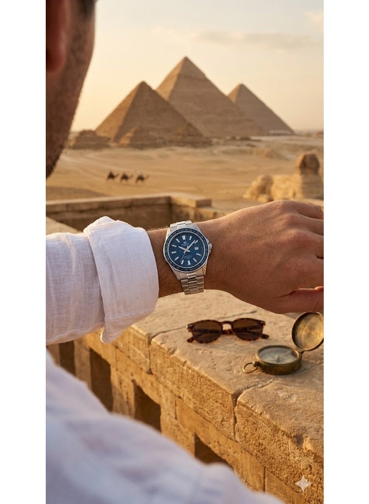 Casio Edifice Analog Watch with Stainless Steel Linked Bracelet and Blue Textured Dial - Image 2