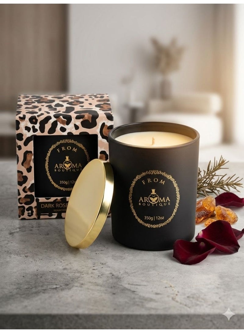 أروما شمعة معطرة في كوب اسود فاخر مع غطاء ستيل رائحة الورد الداكن وعنبر - Image 2