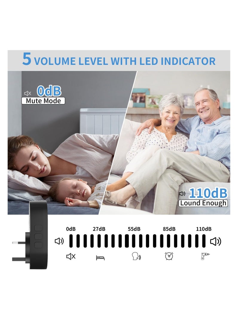 IP65 Waterproof Wireless Doorbell with 39 Chimes u0026 5 Volume Levels, 150m Range, Easy Install for Home, School u0026 Office - Black - Image 5