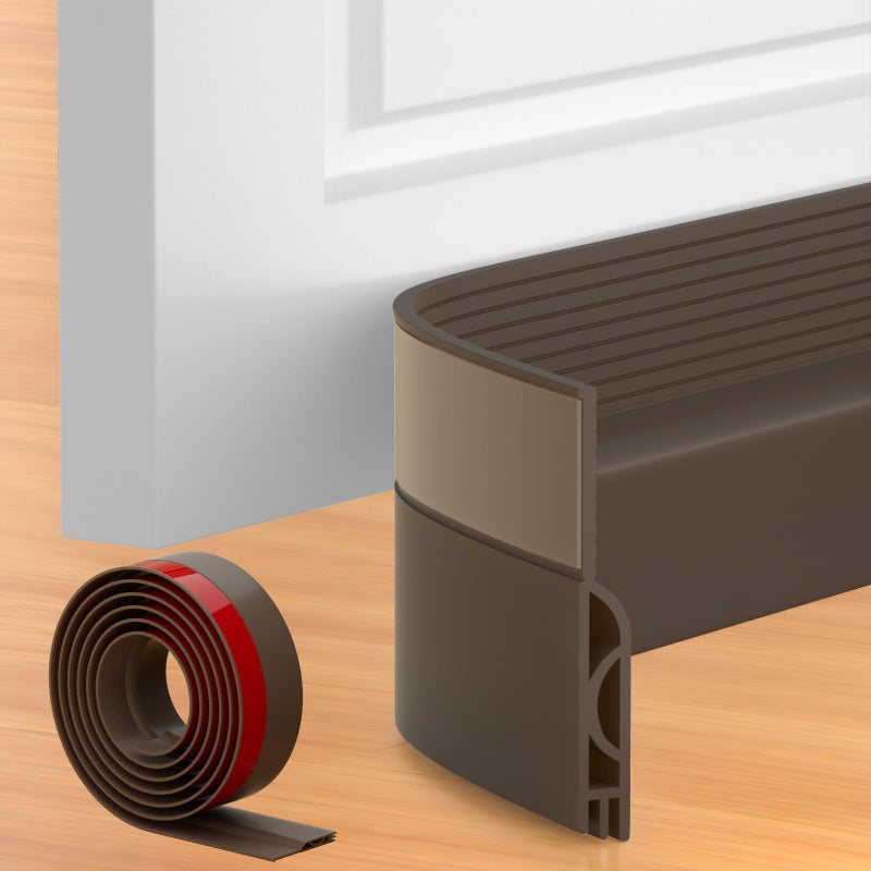 Beoguy Door Draft Stopper, Adjustable Door Sweep for Bottom of Doors, Under Door Gap Filler for Exterior & Interior Doors, Weather Stripping Blocks Noise and Cold Air (39Inch, Brown) - Image 1