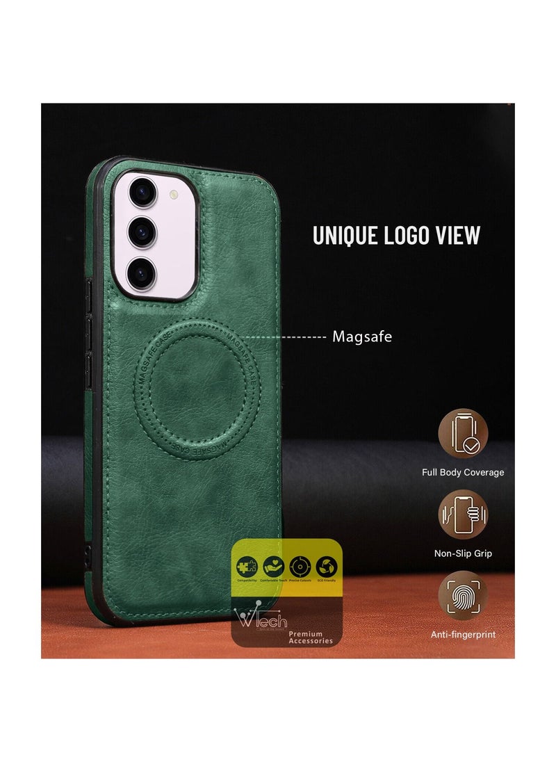 Wtech - Luxury Leather Magnetic Wireless Charging Original MagSafe Shockproof Case Cover For Samsung Galaxy S23 Green - Image 1