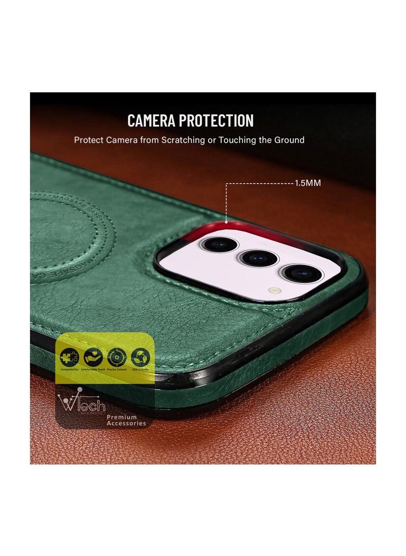 Wtech - Luxury Leather Magnetic Wireless Charging Original MagSafe Shockproof Case Cover For Samsung Galaxy S23 Green - Image 1