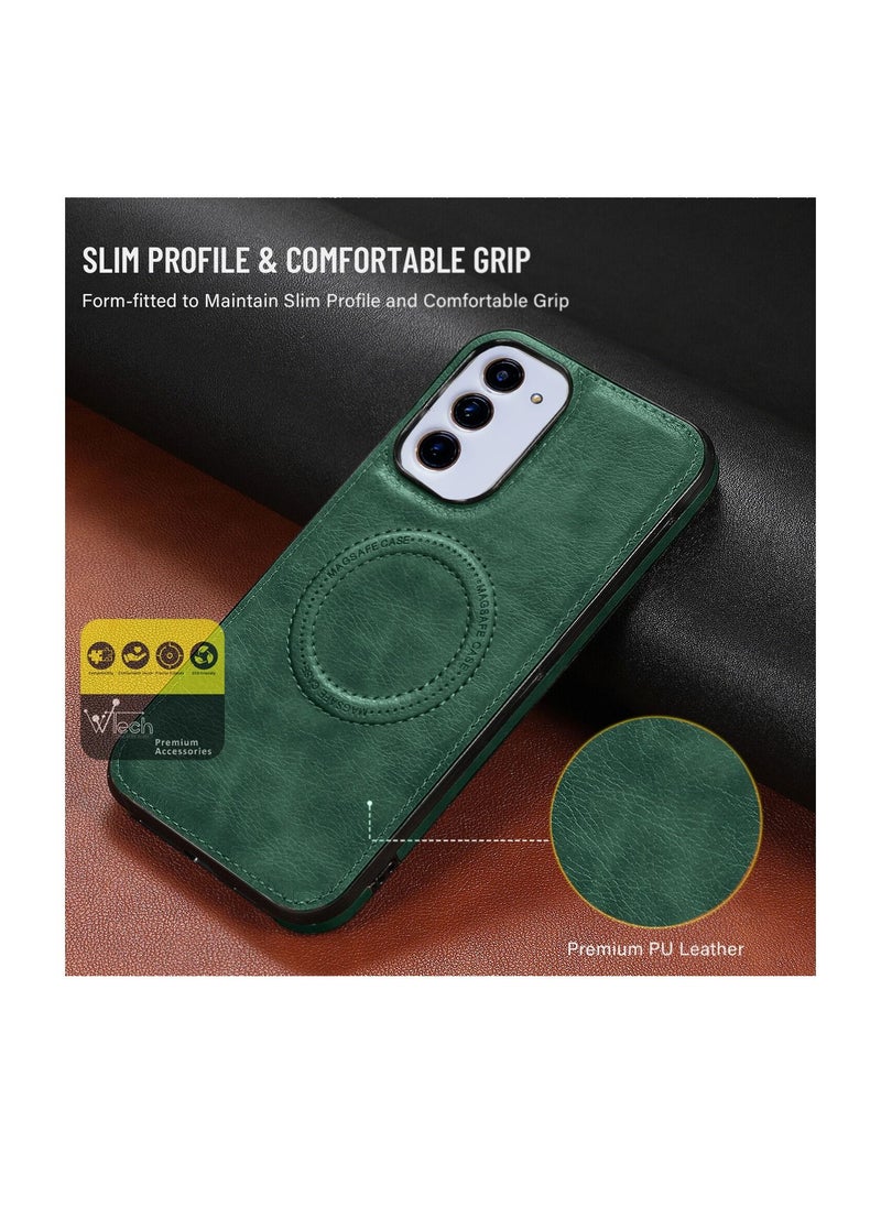 Wtech - Luxury Leather Magnetic Wireless Charging Original MagSafe Shockproof Case Cover For Samsung Galaxy S23 Green - Image 1